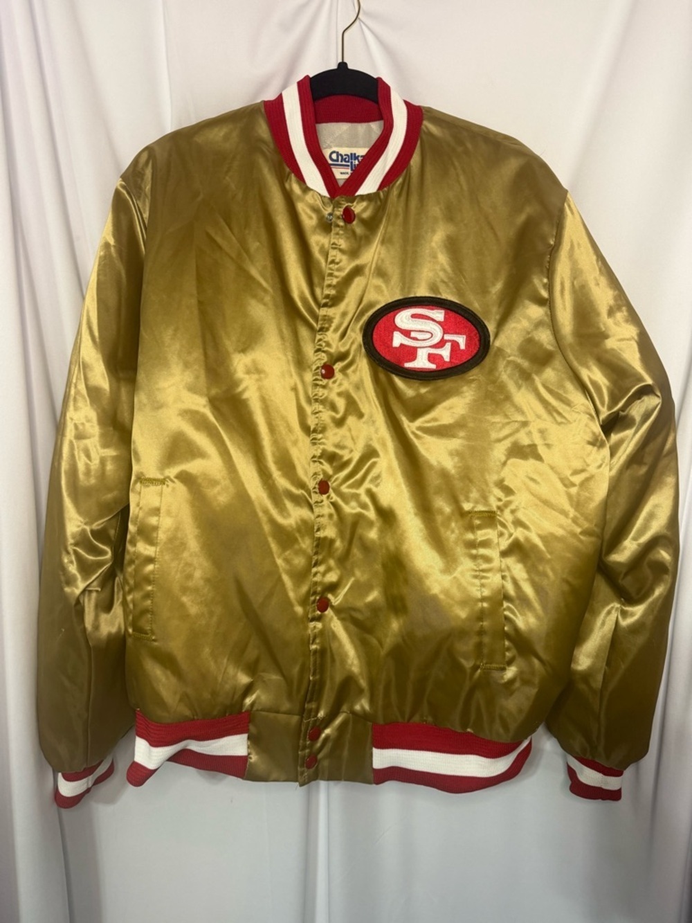San Francisco 49ers Gold Satin Bomber Jacket with Red Trim